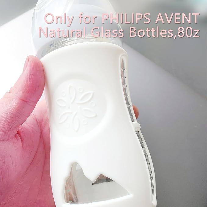 2 Pack 100% Silicone Sleeves for Avent Natural Glass Baby Bottles, Anti Breakage Baby Bottle Holder, Compatible Philips Avent Glass Natural Baby Bottle 8 oz, BPA Free (Pink-Purple)