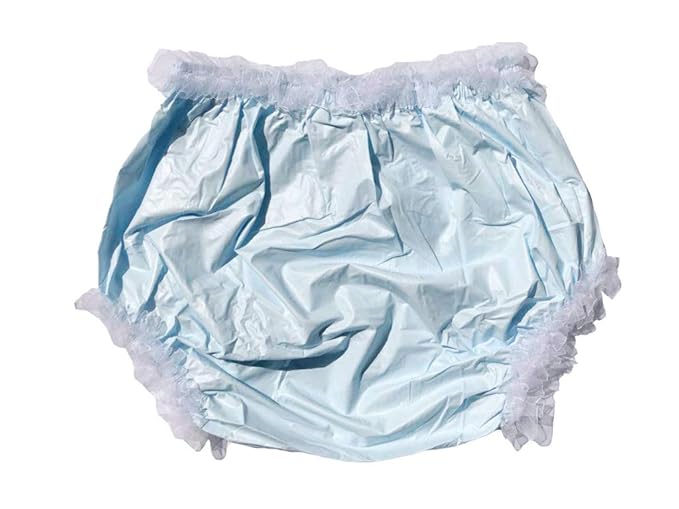Haian Adult Incontinence Pull-on Plastic Pants Lace Panties with White Lace (XX-Large, Baby Blue)