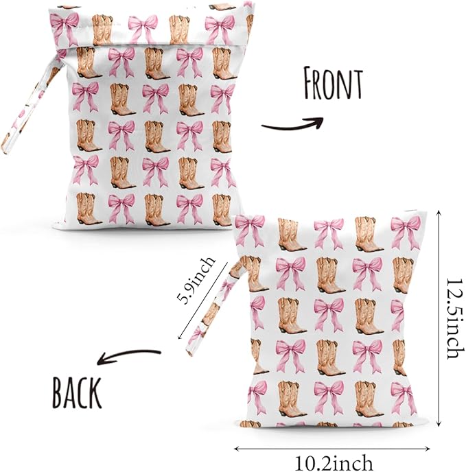 Waterproof Cloth Diaper Wet Dry Bag Reusable Travel Beach Pool Daycare Soiled Toddler Items Yoga Gym Bag for Swimsuits Wet Clothes Bags - Western Boots Bow Pattern