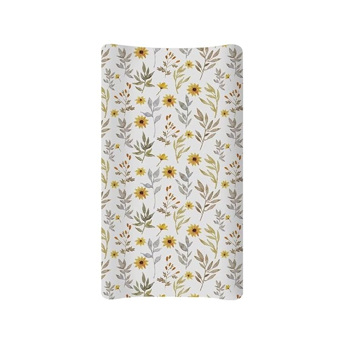 Microfiber Diaper Changing Table Sheets for Infants and Toddles Sunflower Green Leaves Baby Changing Pad Cover Soft Breathable