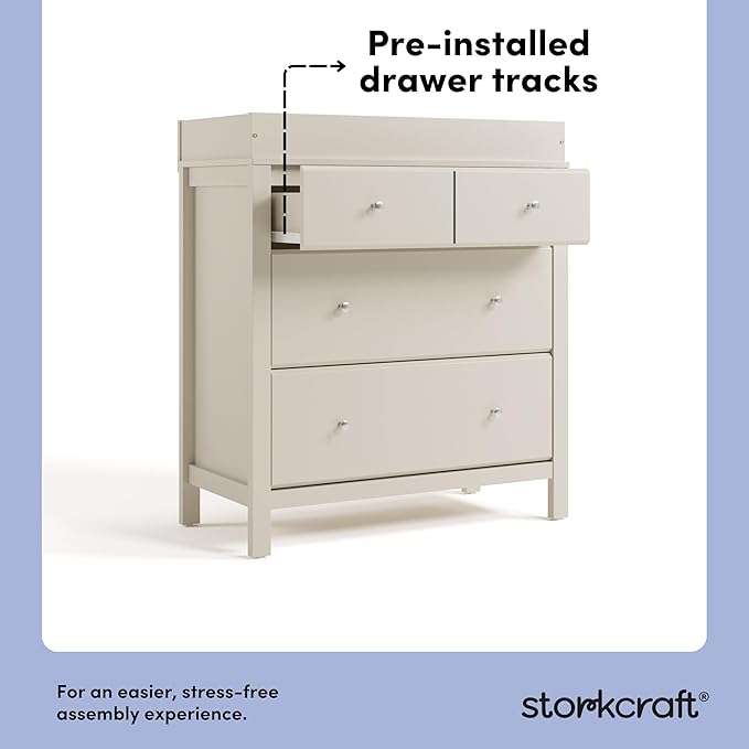 Storkcraft Horizon 3 Drawer Chest with Removable Changing Topper (Frosted Oat) – GREENGUARD Gold Certified Nursery Dresser, Kids’ Storage Chest with Organizer, Durable and Stylish 3-Drawer Design
