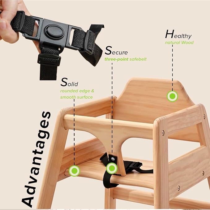LZMS Wooden Highchair for Babies & Toddlers - Skin-Friendly,Rounded Edges,Safety Belt,Stackable,Reinforced Frame Baby Seat | Natural Finish Dining Chair for Little Ones(Oak Color)