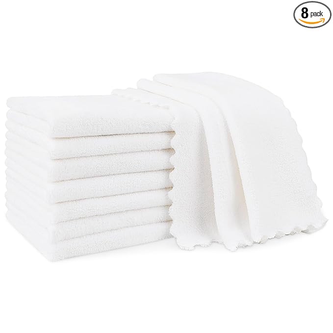 Orighty Burp Cloths for Baby 8 Pack - Super Soft & Absorbent Coral Fleece Baby Burp Cloth, 20x10 Inch Gentle Large Burping Rugs for Babies Sensitive Skin, Burping Cloths for Newborn Essential, White