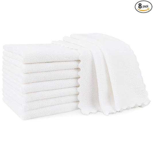 Orighty Burp Cloths for Baby 8 Pack - Super Soft & Absorbent Coral Fleece Baby Burp Cloth, 20x10 Inch Gentle Large Burping Rugs for Babies Sensitive Skin, Burping Cloths for Newborn Essential, White
