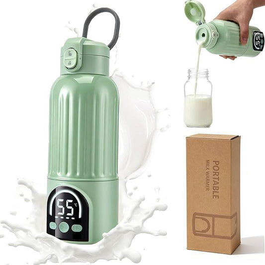 Portable Bottle Warmer for Travel, 12000mAh Rechargeable Baby Bottle Warmer, Instant Breastmilk Large 17oz Capacity, Precise Temperature Control(77–131°F) for Travel, Outdoor - Fast 2.5 Min Heating
