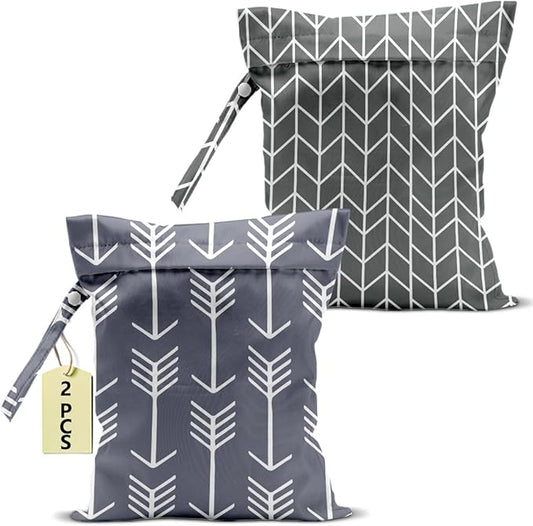2Pcs Arrow Print Wet Bags, Wet Dry Bag Reusable Zipper Pouch for Swimsuit, Diapers, Travel, Pool, Beach, Dirty Yoga Gym Clothes, Toiletries, Waterproof Birthday Christmas Gifts