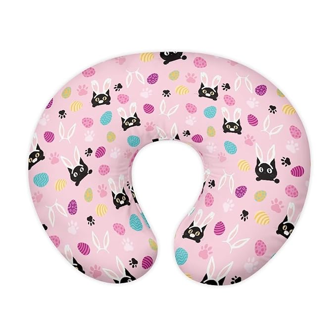 Black Cat Rabbit and Easter Egg Nursing Pillow Cover for Baby Boy Girl Breastfeeding Slipcover Infant Newborn Nursery Bottle Pillowcase Stretchy Replaceable Pillow Cover Slipcover
