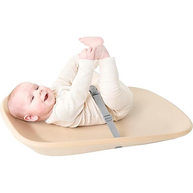 Nattou Softy Changing Pad - Wipeable Baby Changing Mat- Durable, Water-Resistant, Cocoon Shape with Honeycomb Bottom Grips BPA-Free, Assimilates Room Temperature - Beige