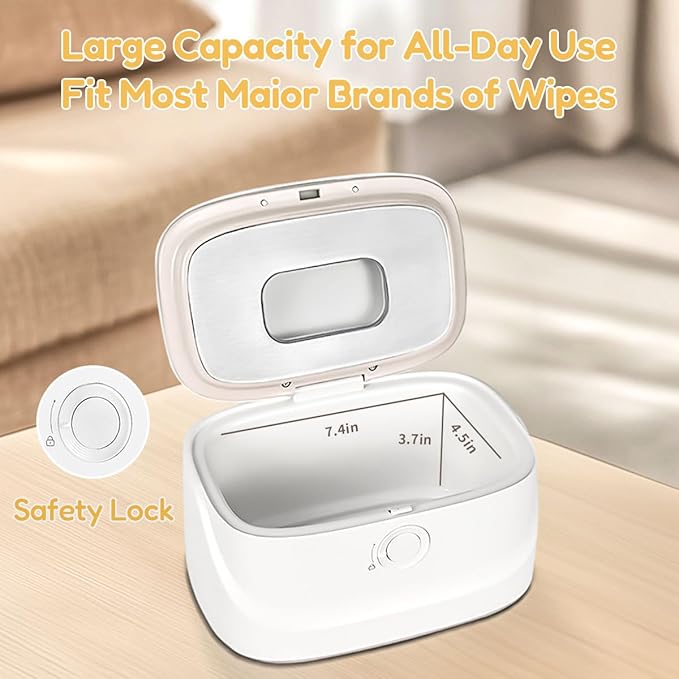 Baby Wipe Warmer with Night Light,Innovative Spring Design,Baby Wet Wipes Dispenser for Large Wipes,Wipes Warmer for Newborn Baby,Temperature Display,3 Modes of Temperature Heating Control