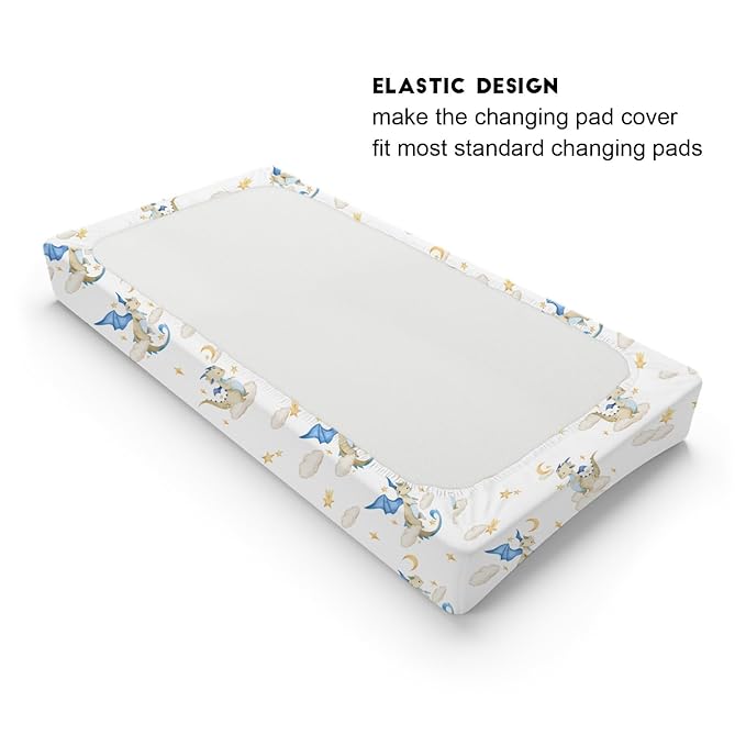 Fairy Tale Dragon Moon Stars Clouds Changing Pad Covers Watercolor Dragons Diaper Changing Table Cover Sheets for Boy Girl Soft Stretchy Snug Fitted Baby Changing Pad Mats 32''x16'' Golden