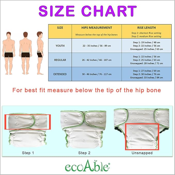 Adult Fitted Cloth Diaper: Incontinence Special Needs Washable Protective Briefs for Women and Men (Fitted Diaper, Medium)
