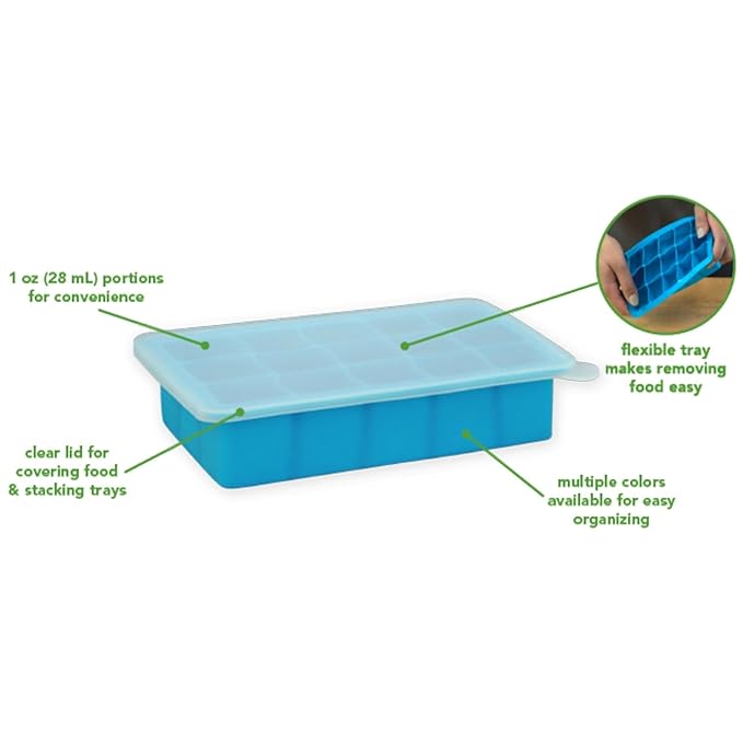 green sprouts Fresh Baby Food Freezer Tray made from Silicone | Perfectly portioned for baby's first feedings | Clear lid for covering food & stacking trays, Flexible for easy removal, Dishwasher safe