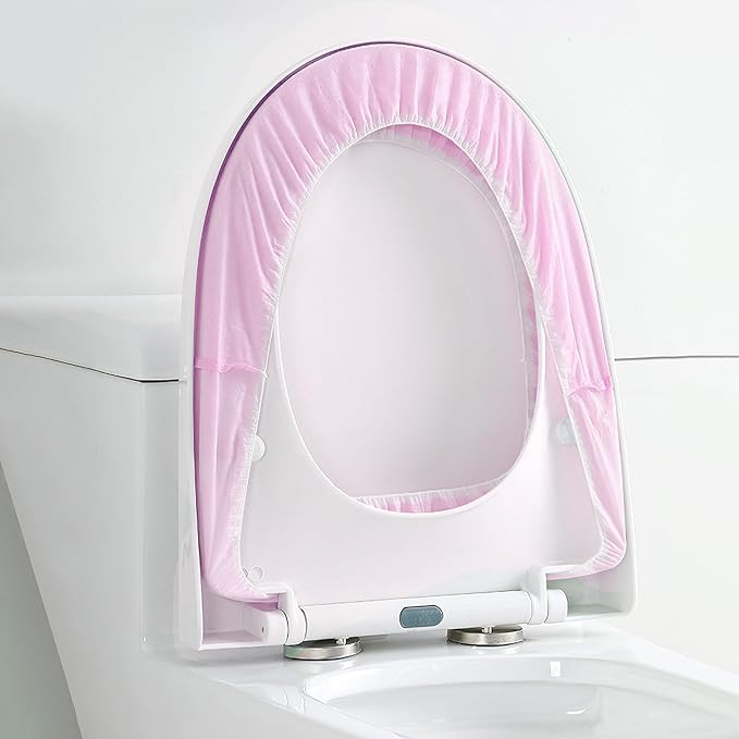 20 Pack Disposable Toilet Seat Cover Waterproof Non-Woven Fabric, Disposable Toilet Seat Covers for Travel, Disposable Seat Covers for Outing Hotel Hospital Public Toilet (Double Layer Pink)