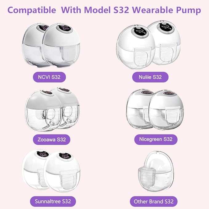 27mm Full S32 Breast Pump Set with 27mm Flange for NCVI NICEGREEN Nuliie Zooawa Sunnaltree Wearable Breast Pump, Duckbill Valve Diaphragm Flange Collector Replacement Parts for S32 Breast Pump