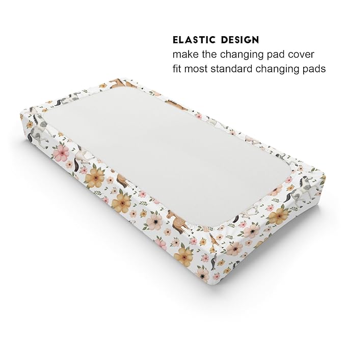 Watercolor Horse Boho Floral Changing Pad Cover Cute Horses Baby Diaper Change Table Pad Cover for Boys Girls Soft Breathable Stretch Snug Fitted Diaper Changing Mat Sheets Covers 32''x16'' White