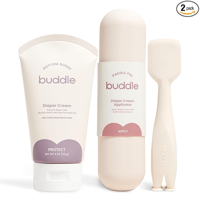 Buddle Bottom Buddy & Paddle Pal 2-Piece Kit, 20% Zinc Oxide Cream Protects Baby Skin from Diaper Rash, & Silicone Spatula Applicator, 4 oz
