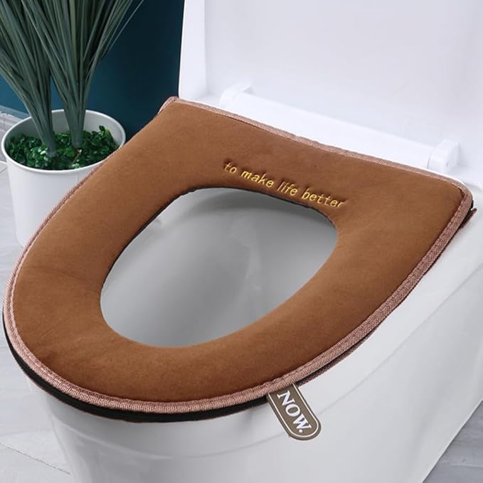 Cabilock 2pcs Toilet Cover Toilet Mat Toilet Pillow Commode Liners Heated Toilet Seat Sticky Toilet Seat Cover Toilet Seat Cushion Round Toilet Seat Round Toilet Warmer Flannel Soft Zipper