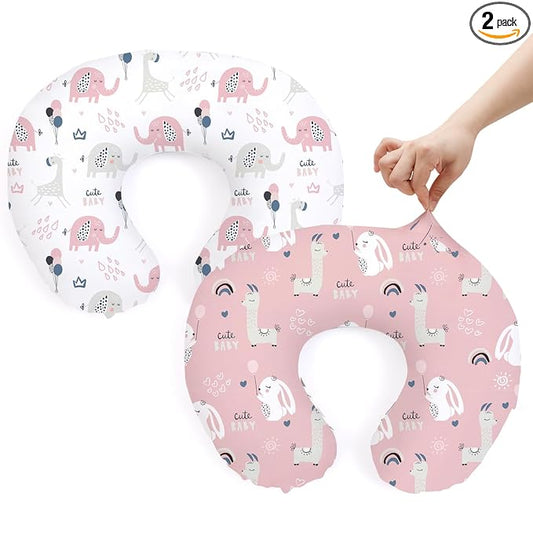 BROLEX Baby Nursing Pillow Covers: 2-Pack Soft Slipcovers for Breastfeeding Pillows - Comfortable Fabric, Fits Standard Nursing Pillows for Boys & Girls - Elephant Rabbit