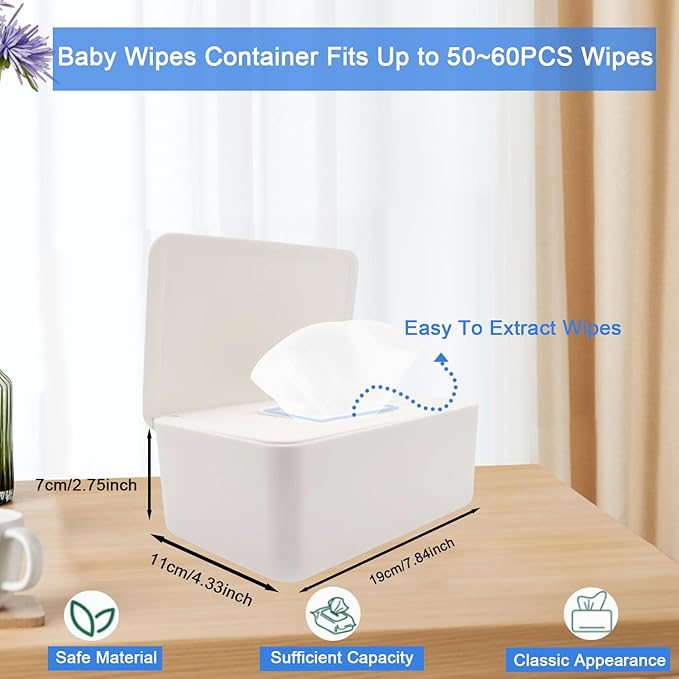 Abnaok Baby Wipes Dispenser, Wet Tissue Box with Sealing Design Lid, Wet Wipes Holder Portable, Non-Slip, Easy Open & Close, Wipe Container for Bathroom Home, Office, Cars