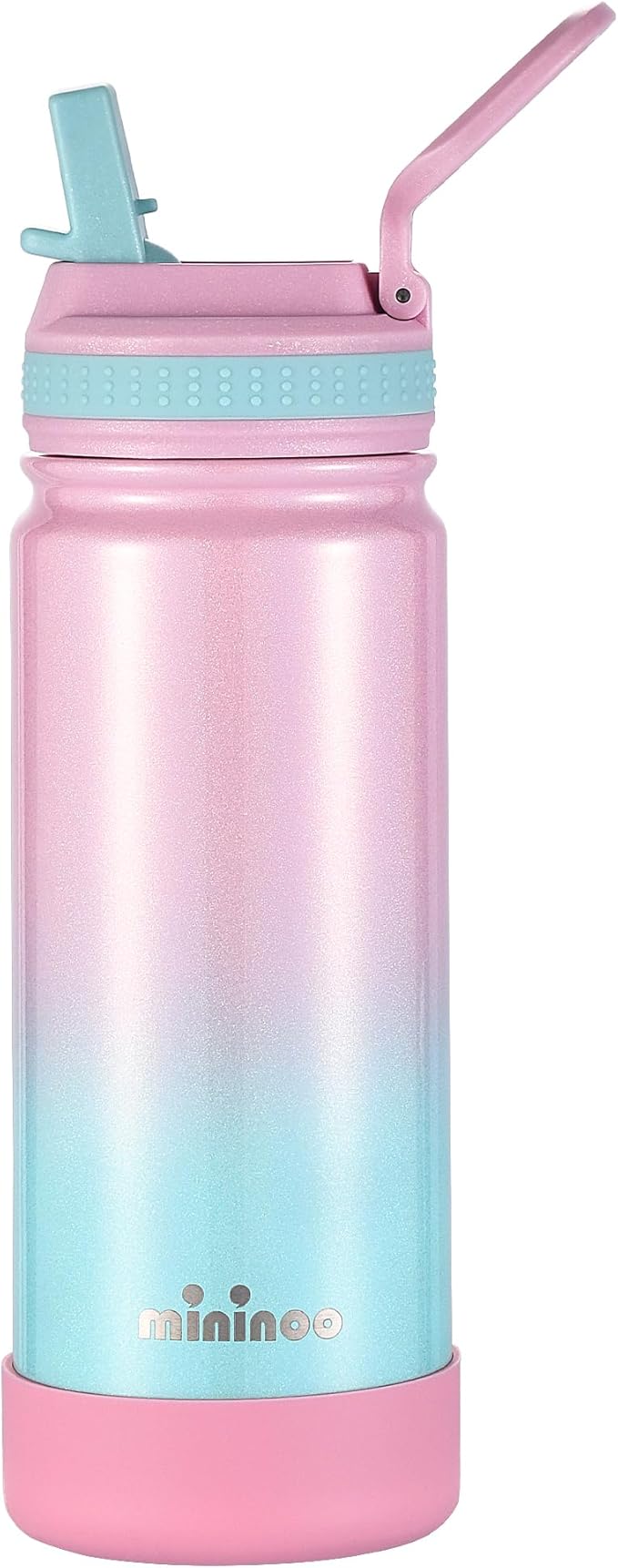 mininoo Kids Water Bottle for School, 16oz Stainless Steel Insulated Water Bottle Kids with Straw Lid for Girls, Boys