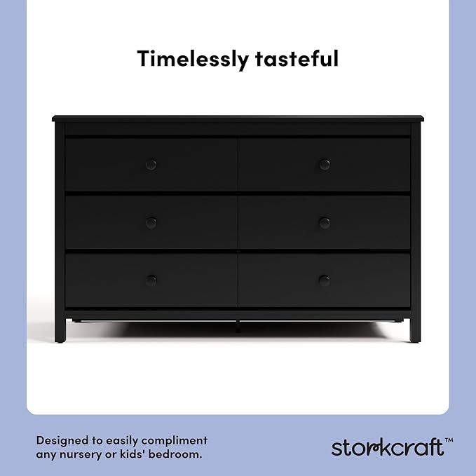 Storkcraft Alpine 6-Drawer Dresser (Black) – GREENGUARD Gold Certified, Black Dresser for Bedroom, Kids & Nursery Storage Drawers, Safety Interlocking Drawers, Pre-Installed Tracks, Kids Bedroom