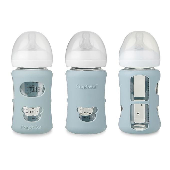 PandaEar 3 Pack Silicone Sleeves for Philips Avent Natural Glass Baby Bottles 8 oz, Shatterproof & Heat Resistant Bottle Holder, BPA-Free, Compatible with 8 oz Avent Glass Bottles, Blue Green Beige