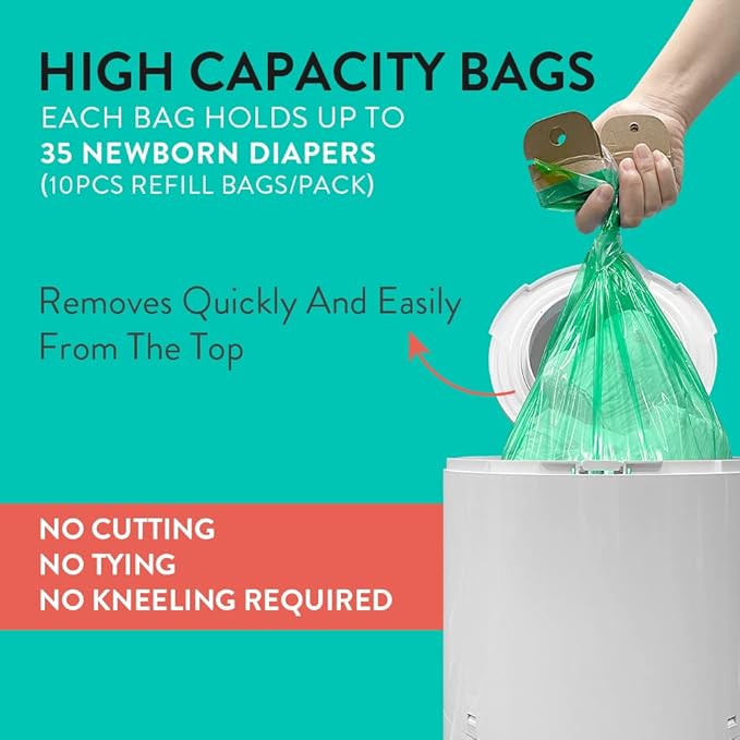 Prince Lionheart Diaper Refill Bags 10PACK for MY TWIST’R Diaper Pail, Made in USA Outsmart Odors, 7-Layer Bags with Odors Free Patented Technology