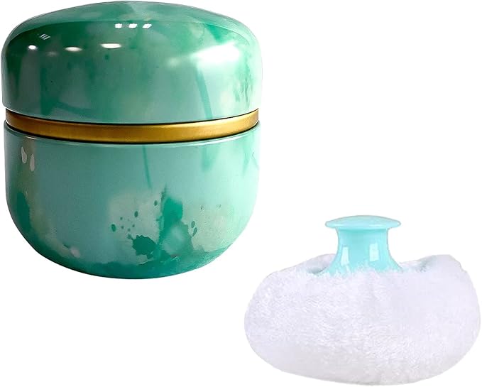 Topwon Body Powder Container with Powder Puff for Baby Women Talc Free Dusting Loose Powder Case Home Travel Powder Box (Green)