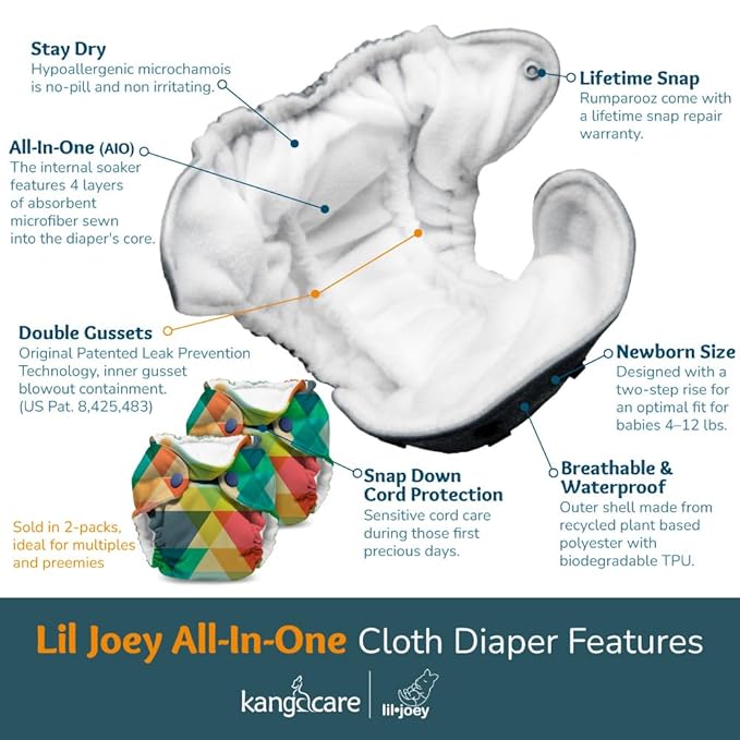 Kanga Care Lil Joey Newborn All in One AIO Cloth Diaper (2pk) Lava 4-12lbs