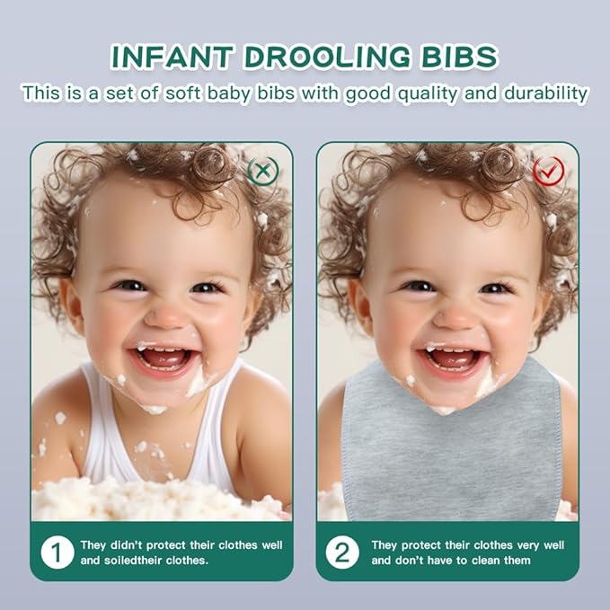 8 Pack Baby Bibs Unisex Adjustable with Snaps Ultra Soft Absorbent Drooling Teething for Boys and Girls
