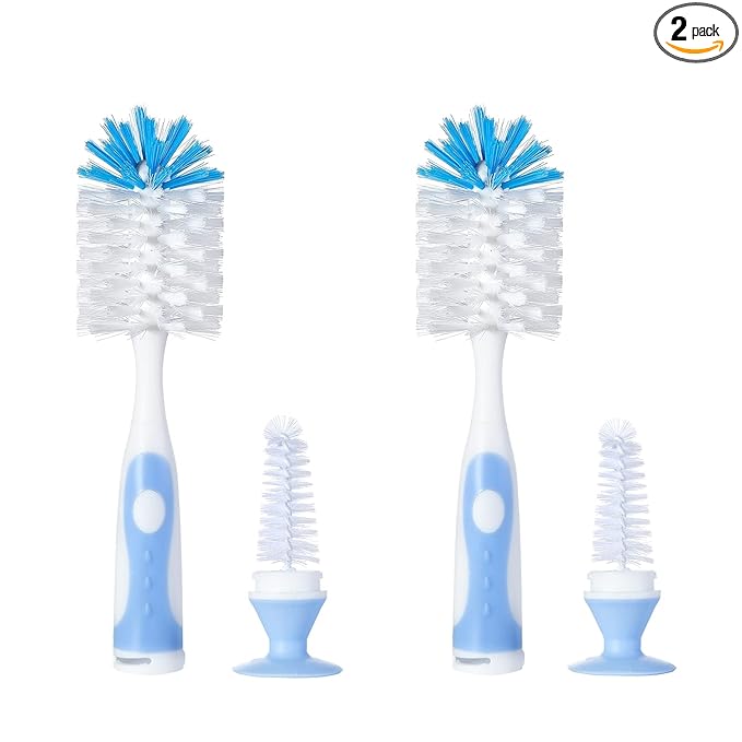 Chemimoso Multifunctional Cleaning Brush, Baby Bottle Brush, Bottle Brush Cleaner, Rotate The Suction Cup to Obtain The Small Bristle Brushes, Set X, Blue, Nylon and Nylon Brush