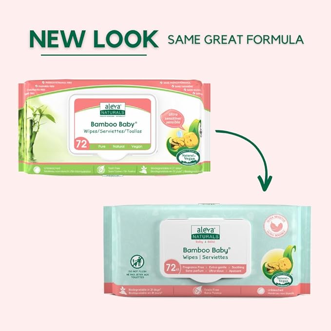 Aleva Naturals Bamboo Baby Sensitive Wipes | Unscented | Extra Strong and Ultra Soft | Natural and Organic Ingredients | Certified Vegan | 6 packs of 72ct - Total of 432ct