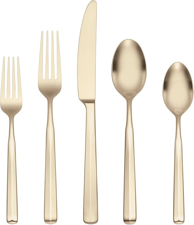 Oneida Silverware Set, Ryder Satin Champagne 20-Piece Flatware Set, Service For 4, 18/0 Stainless Steel, Dishwasher Safe, Cutlery Sets, Kitchen Utensils Sets, Knives Spoons & Forks (Gold, 20 Pieces)