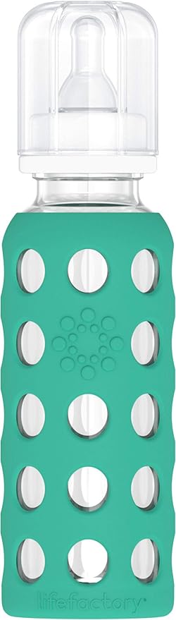 Lifefactory Baby & Me Glass Bottle Gift Set (1) 9-Ounce Baby Bottle Kale, (1) 16-Ounce Glass Bottle Optic White