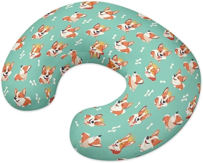 Cute Corgi Dog Nursing Pillow Cover Feeding Pillow Cover for Newborn Boys Girls Hidden Zipper Design Nursing Pillow Case U-Shaped Soft and Skin-Friendly