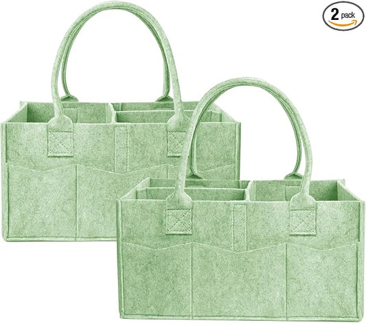 2 Pack Diaper Caddy Organizer, Portable Baby Caddy Organizer with Handle, Collapsible Nursery Storage Bin and Gift Baskets for Girls and Boys - Newborn Essentials, Baby Shower Gifts (Green)
