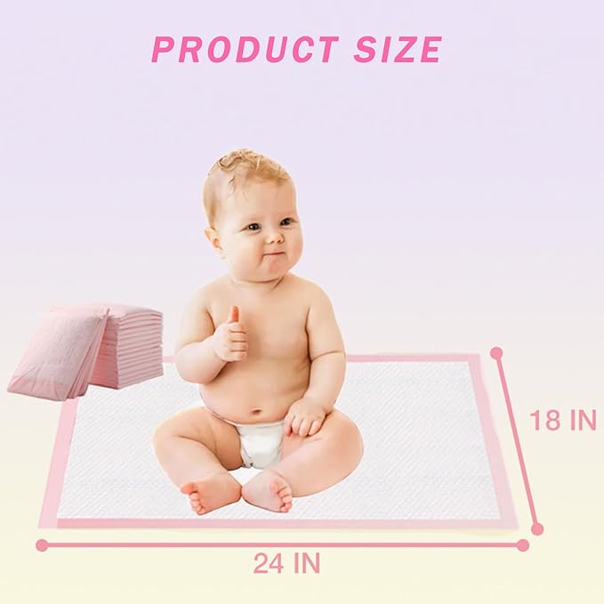 Disposable Changing Pads for Baby, 30 Pack Portable Diaper Changing Pad Liner, Baby Changing Pad Underpads Changing Table Pads Leak-Proof Breathable (Pink, 18x24 Inch)