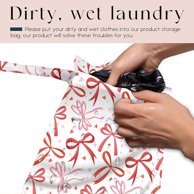 Wet Bag, Wet Dry Bag, Swimsuit Bags, Beach Essentials, Red Bow Decor Waterproof Bags for Travel, Beach, Pool, Diapers, and Dirty Yoga Gym Clothes