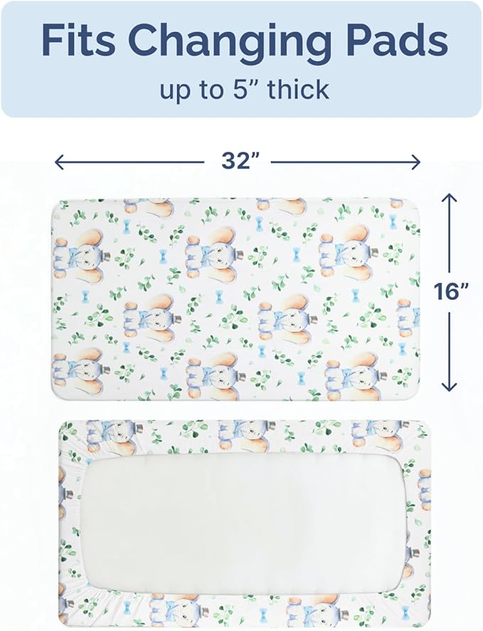 Changing Pad Cover - Pack of 2 Soft Unisex Diaper Change Microfiber Table Sheets - Fits 32"x16" Contoured Pad - Changing Pad Cover for Baby Boys & Girls - Snug, Machine Washable - Oeko-Tex, Elephant
