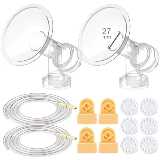 Maymom Breast Pump Kit Compatible with Medela Pump in Style Advanced Breast Pumps; 2X Breastshields (one-piece), 27mm, 4 Valves, 6 Membranes, & 2 Tubings; Can Replace Medela Valve, Pumpinstyle