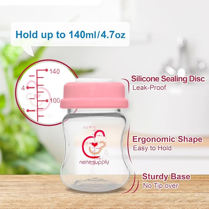 Nenesupply Storage Bottles Collection for Spectra S1 S2 Motif Luna Breast Pumps 6 pc 4.7oz 140ml with Collar and Sealing Disc. Breastmilk Storage Replace Spectra Bottles for Pumping Wide-Mouth