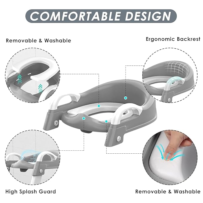 Potty Training Seat with Step Stool Ladder, Toddler Potty Training Toilet for Boys Kids, Potty Chair Adjustable Potty Seat for Toilet with Anti-Slip Wide Steps Splash Guard Safety Handles