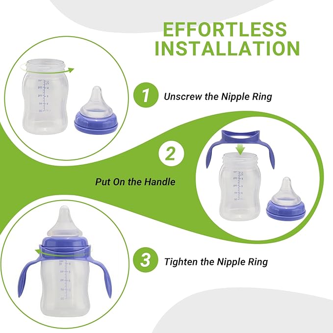 Bottle Handles Compatible with Lansinoh,Ergonomic BPA-Free Bottle Handles Only Compatible with Lansinoh 5oz and 8oz for Easy Feeding,4 Packs,Purple