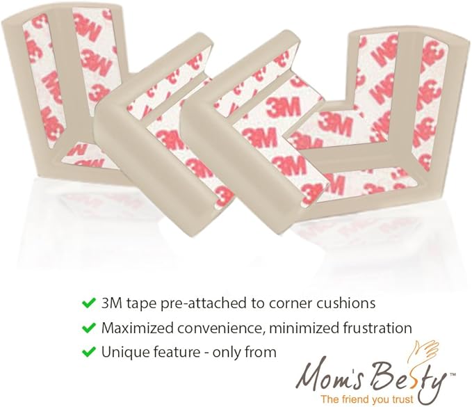 Mom's Besty Extra Dense Child Safety Protectors & Furniture Bumpers Set – 16.2 Ft. Total Coverage (15 Ft. Edge & 4 Taped Corner Guards) - Ivory White - Free Home Baby Proofing Checklist