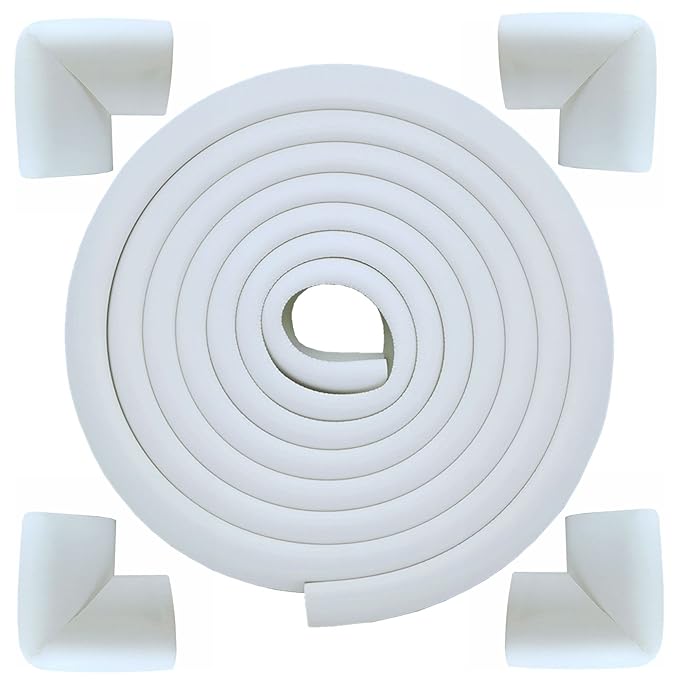 M2cbridge L Shape Extra Thick Furniture Table Edge Protectors Foam (Off White(13.1ft Edge + 4 Corners))