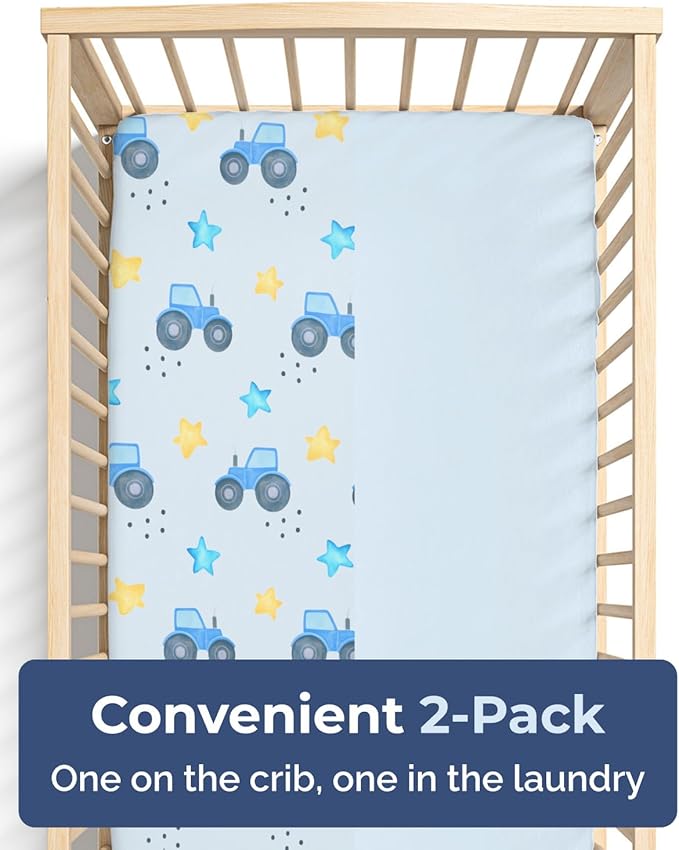 2-Pack Mini Crib Sheets Fitted - Pack N Play Sheets for Pack and Play Mattress - Stretchy Soft Microfiber Playard Bedding - Mini Toddler Bed Cover for Boys & Girls - Oeko-Tex - 38 x 24in, Night Farm
