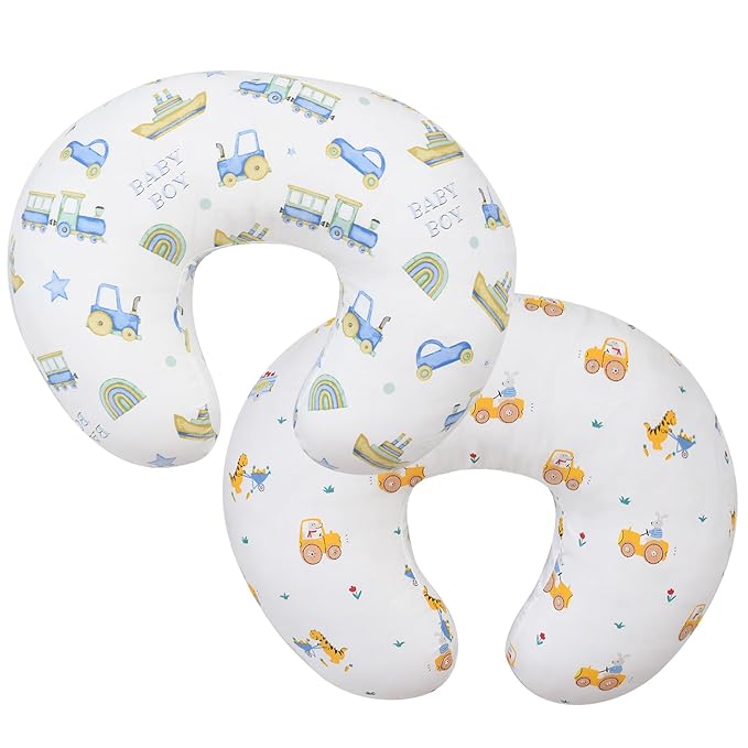 OWLOWLA Nursing Pillow Covers,Muslin Cotton Breastfeeding Pillow Covers for Nursing Pillow,Soft&Durable Nursing Cover Baby Boys Girls(Baby Boy&Dino)