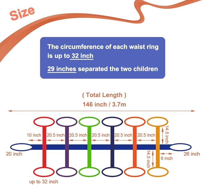 Preschool Walking Rope with Rings Toddlers Child Leashes for Kids 2 to 12 Line Up Safety Wrist Strap with Handles Color Tether Daycare Must Haves Outdoor Supplies (Support 2 Adult & 12 Children)