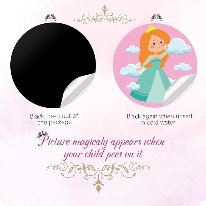 Geyee 24 Pcs Potty Training Stickers Potty You Pee on Toilet Reveal Stickers Chart Reusable Pee Decals Color Changing Seat Toilet Targets for Boys Girls Kids Training Use(Princess)