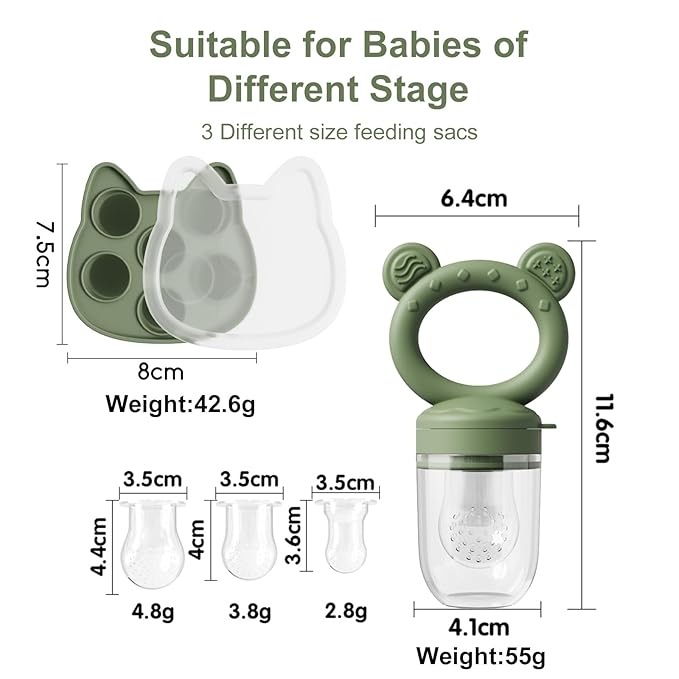 Baby Breastmilk Popsicle Molds & Baby Fruit Feeder (4 Pack), Infant Food Freezer Tray Storage Containers, Silicone Teething Pacifier Feeder and Teether for Babies,Boys and Girls-Navy&Purple